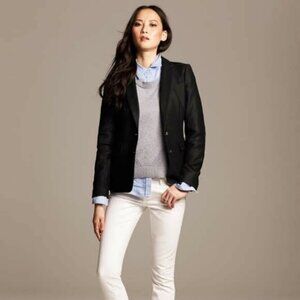 Banana Republic Black Wool H acking Jacket Blazer Sz 8 Tall Black Elbow patches